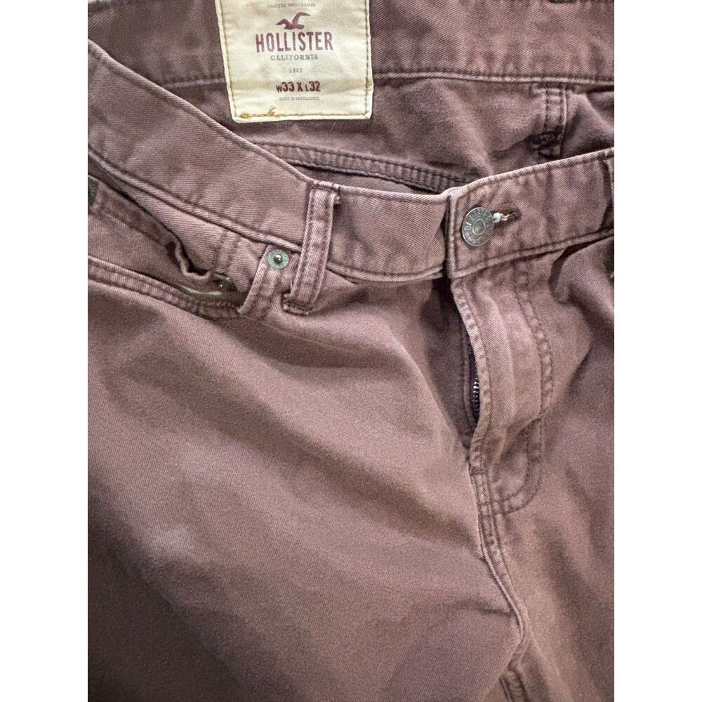 Twill Pants Mens 33x32 Brown Mauve Slim Straight Leg Five Pocket Hollister - Picture 3 of 7